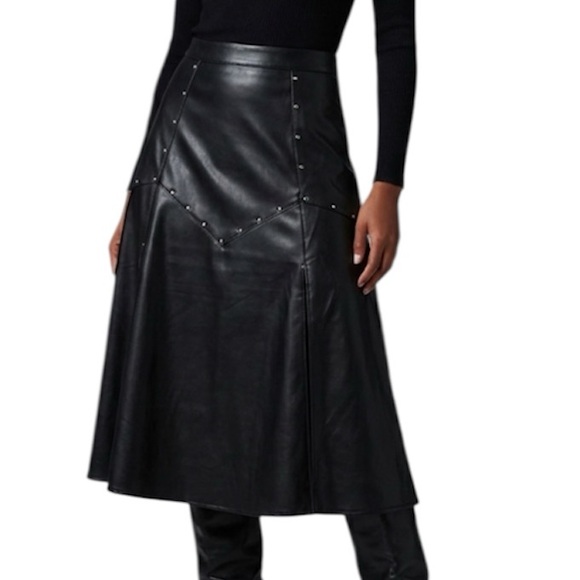 Marc New York Black Faux Leather Midi Skirt with Stud Details Size: Medium - Picture 8 of 9